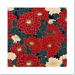 Red Dahlia Pattern, Japanese Chiyogami Posters and Art